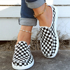 Women's Checkerboard Pattern Mules Slip On Platform Flat Shoes