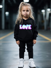 Girls Boys 2pcs LOVE Print Hooded Pullover Pants Set Spring Fall