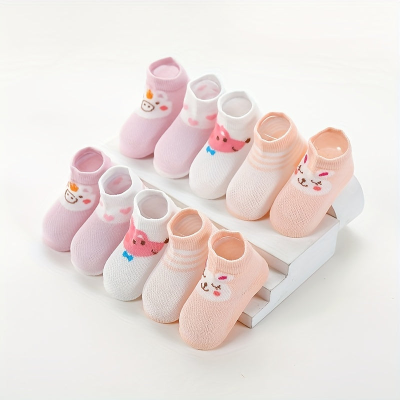 5 Pairs Cotton Cartoon Animal Mesh Socks For Newborn Baby Toddler Girls