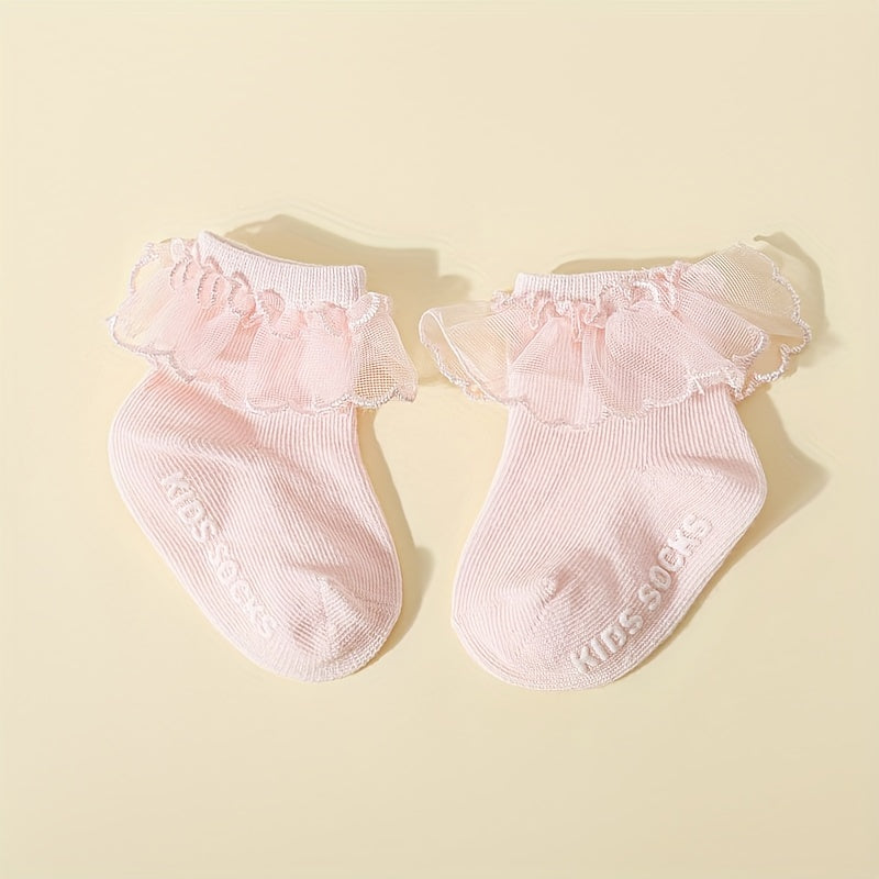 Soft Breathable Princess Socks for Infant Girls Lace Trim Ankle
