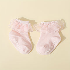 Soft Breathable Princess Socks for Infant Girls Lace Trim Ankle