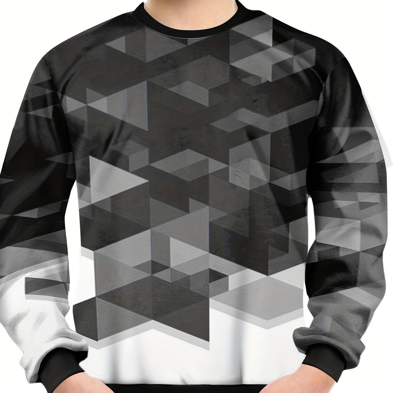 Geometric 3D Print Tee Tops Boys Round Neck Short Sleeve Soft