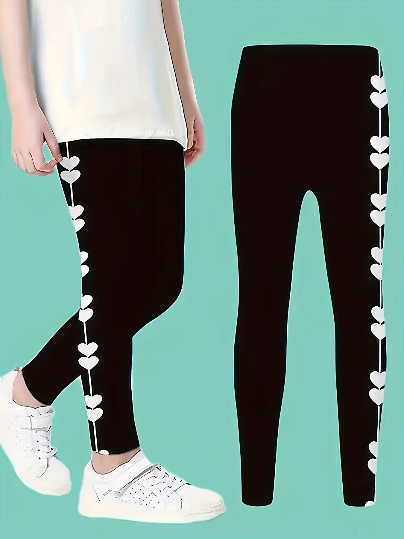 Girls Heart Print Yoga Pants Sweet Leggings For All Season Sports Running
