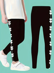 Girls Heart Print Yoga Pants Sweet Leggings For All Season Sports Running