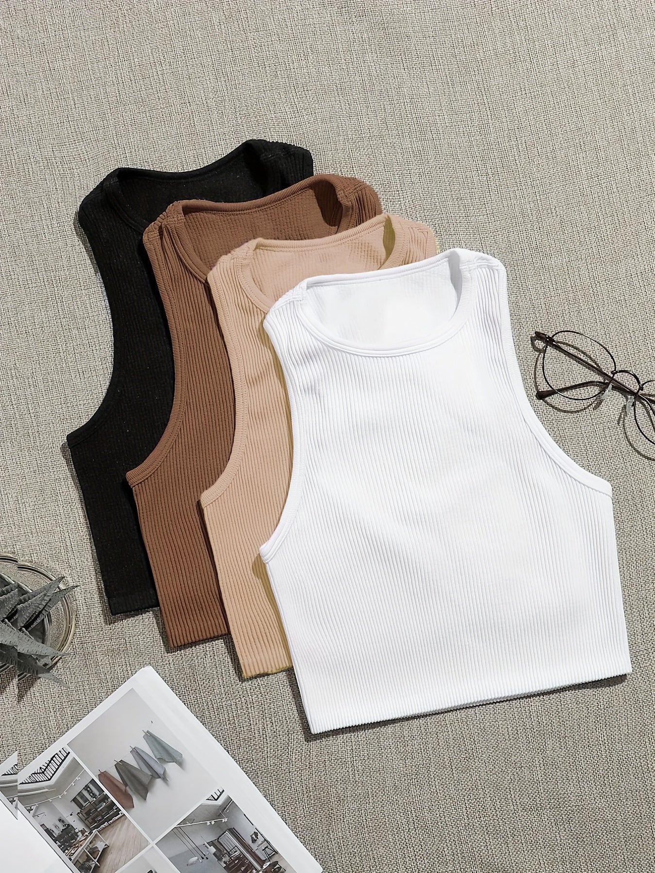 4 Pcs Seamless Rib Knit Tank Top Women's Activewear