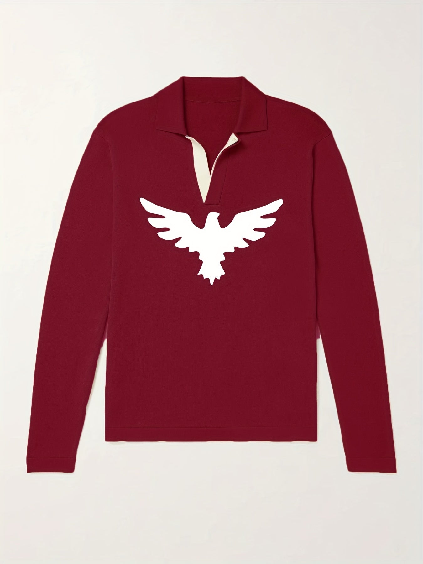 Eagle Pattern Knit Polo Men's Sweater V Neck Pullover For Winter