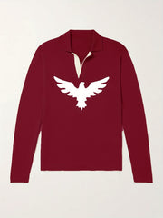 Eagle Pattern Knit Polo Men's Sweater V Neck Pullover For Winter