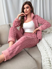 Cozy Fuzzy Lounge Set Long Sleeve Top & Elastic Waistband Pants