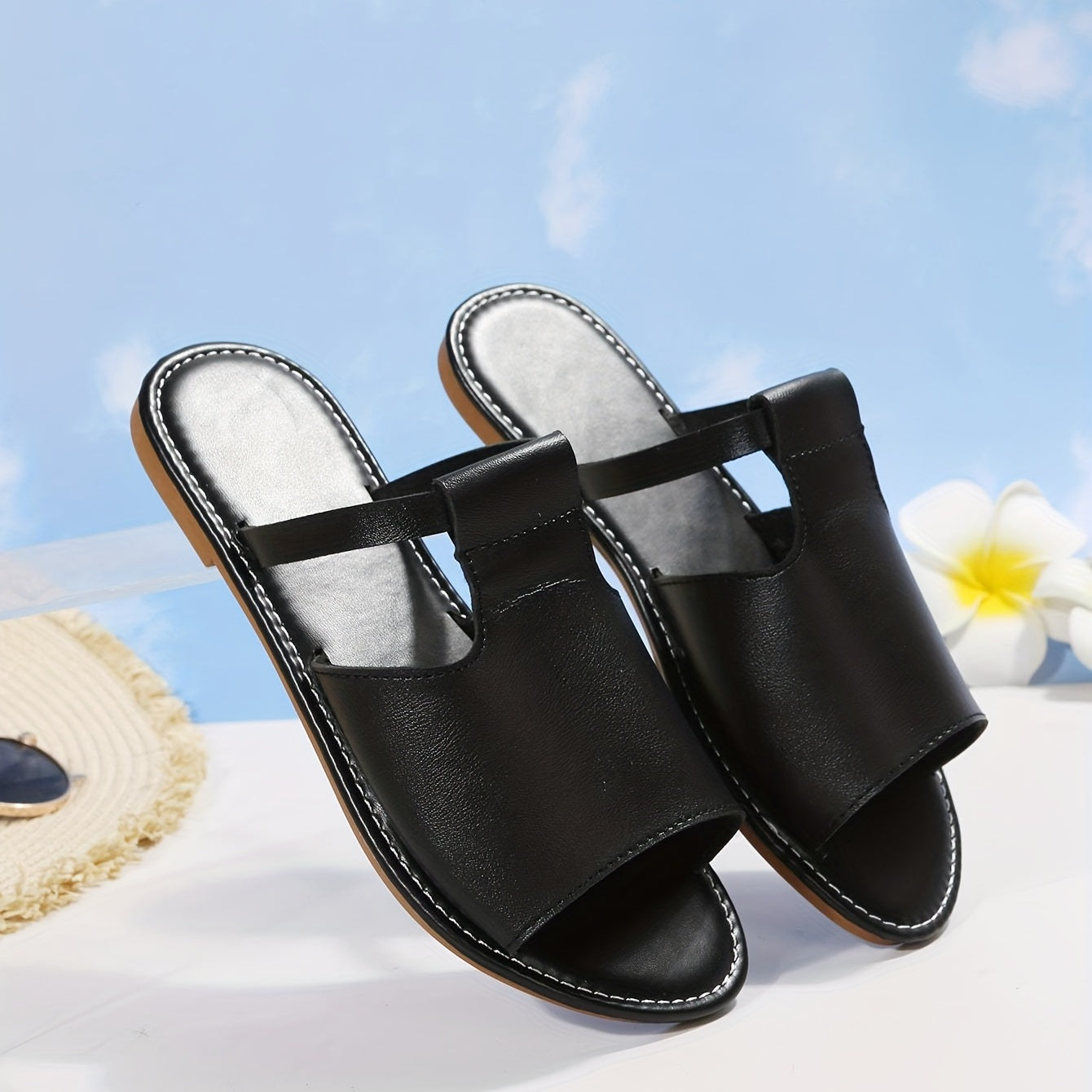 Women's Casual Flat Slippers Open Round Toe Non Slip Slides Shoes