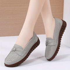 Women's Hollow Out Bow Loafers Soft Sole Shoes