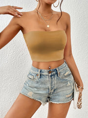 Women's Basic Solid Crop Tube Top Backless Sleeveless Top