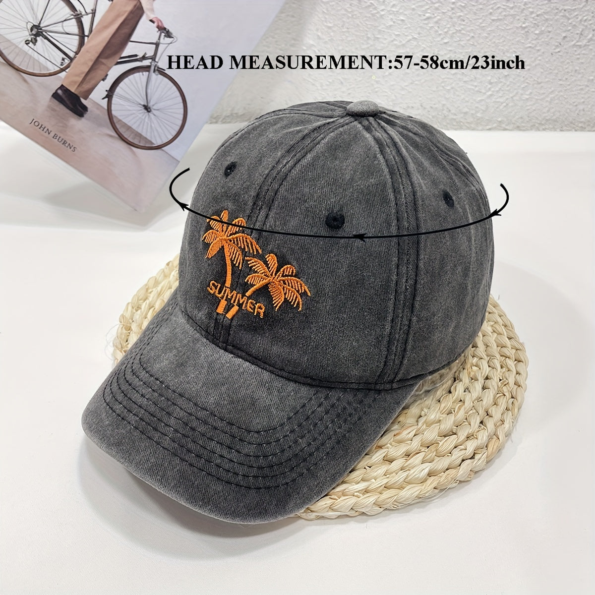 Coconut Tree Embroidered Baseball Cap Distressed Dad Hat