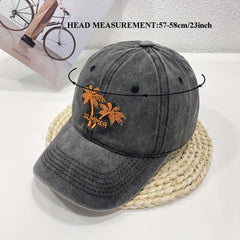 Coconut Tree Embroidered Baseball Cap Distressed Dad Hat