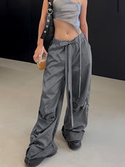 Y2K Style Sports Pants Low Waist Lace Up Casual Trousers