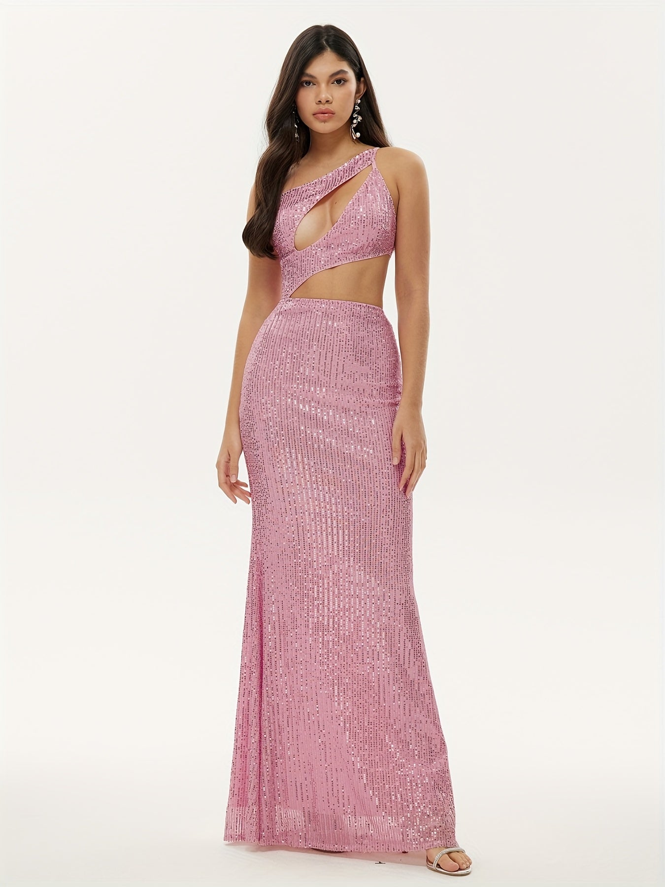 One Shoulder Sequined Dress Sexy Sleeveless Dress