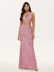 One Shoulder Sequined Dress Sexy Sleeveless Dress