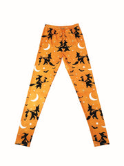 Halloween Witch Print Skinny Leggings Elastic Waist Leggings