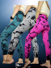 3pcs Tie Dye Butt Lifting Sports Shorts High Waist Yoga Running