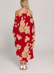 Floral Print Cover Up Dress One Shoulder Asymmetrical Rash Guard Kaftan