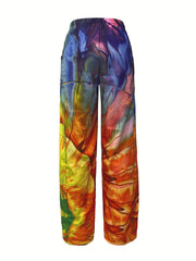 Boho Tie Dye Wide Leg Pants Vintage Elastic Waist