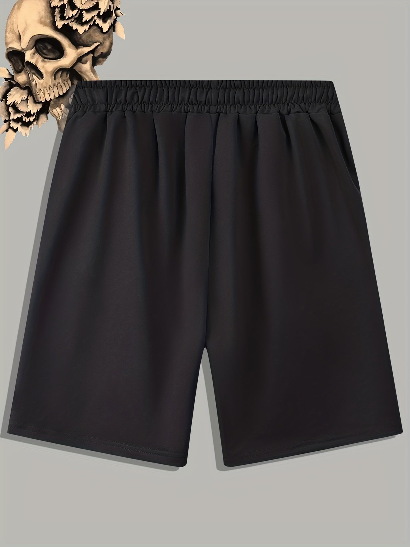 Skull & Flower Print Men's Casual Drawstring Shorts