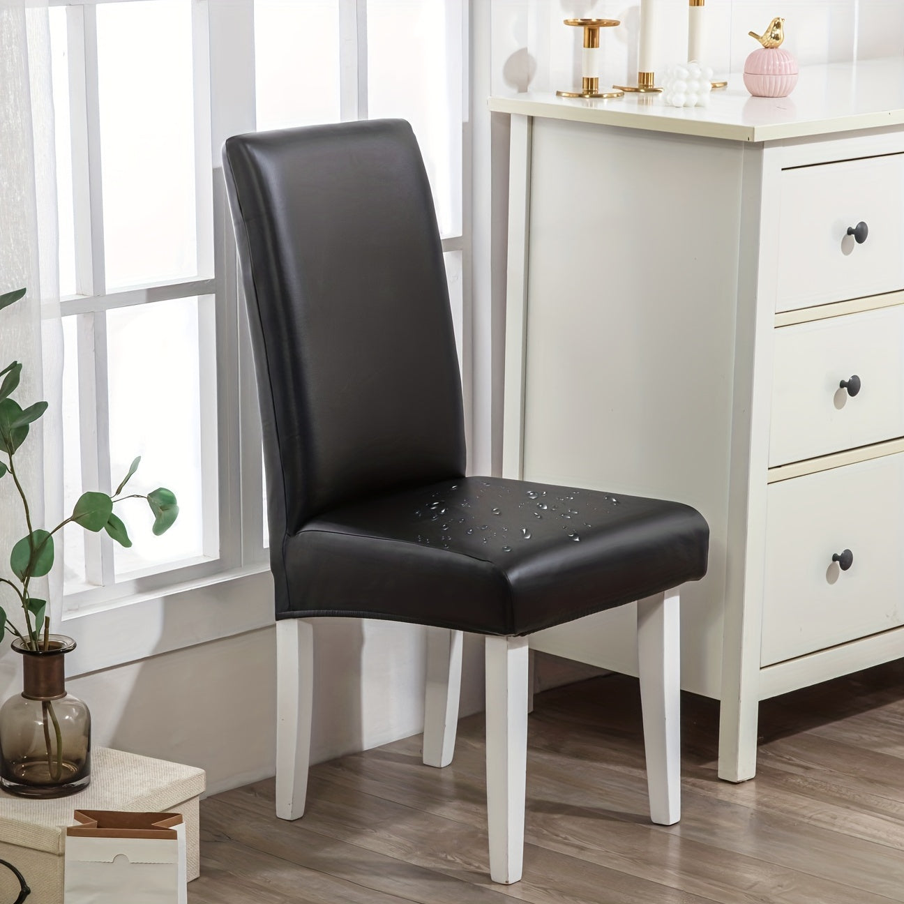 Waterproof PU Leather Chair Slipcover Stretch Dining Chair Cover