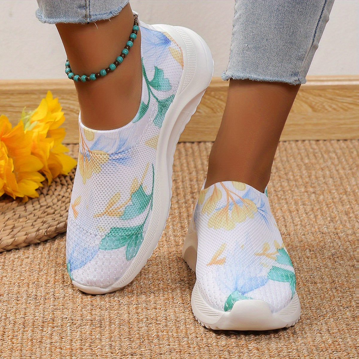Women's Floral Print Sneakers Lightweight Casual Outdoor Sporty Shoes
