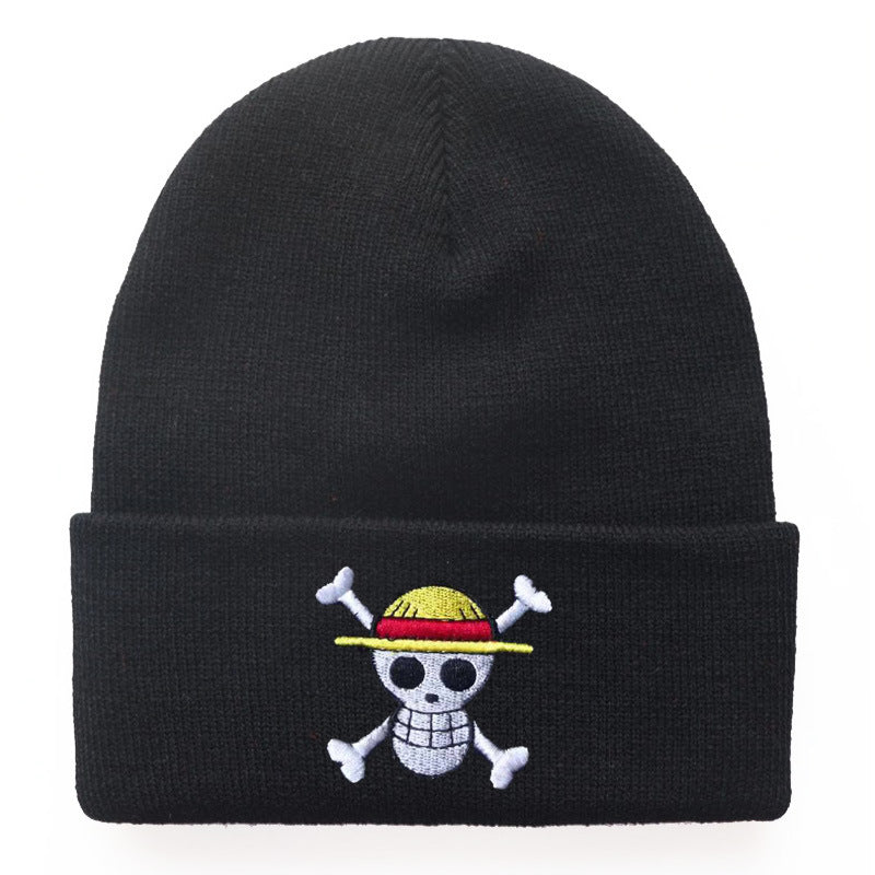 1pc One Piece Anime Embroidered Knitted Hat Men's Warm Wool Hat