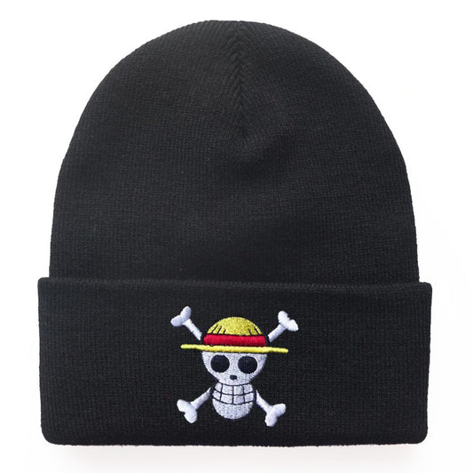 1pc One Piece Anime Embroidered Knitted Hat Men's Warm Wool Hat