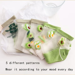 5 Pairs Funny Pattern Mesh Socks Women's Short Stockings