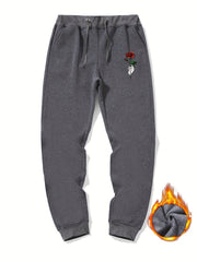 Men's Rose Flower Print Drawstring Fleece Sweatpants