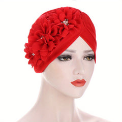 Flower Decor Ramadan Turban Cap Chiffon Head Wrap Lightweight Bonnet