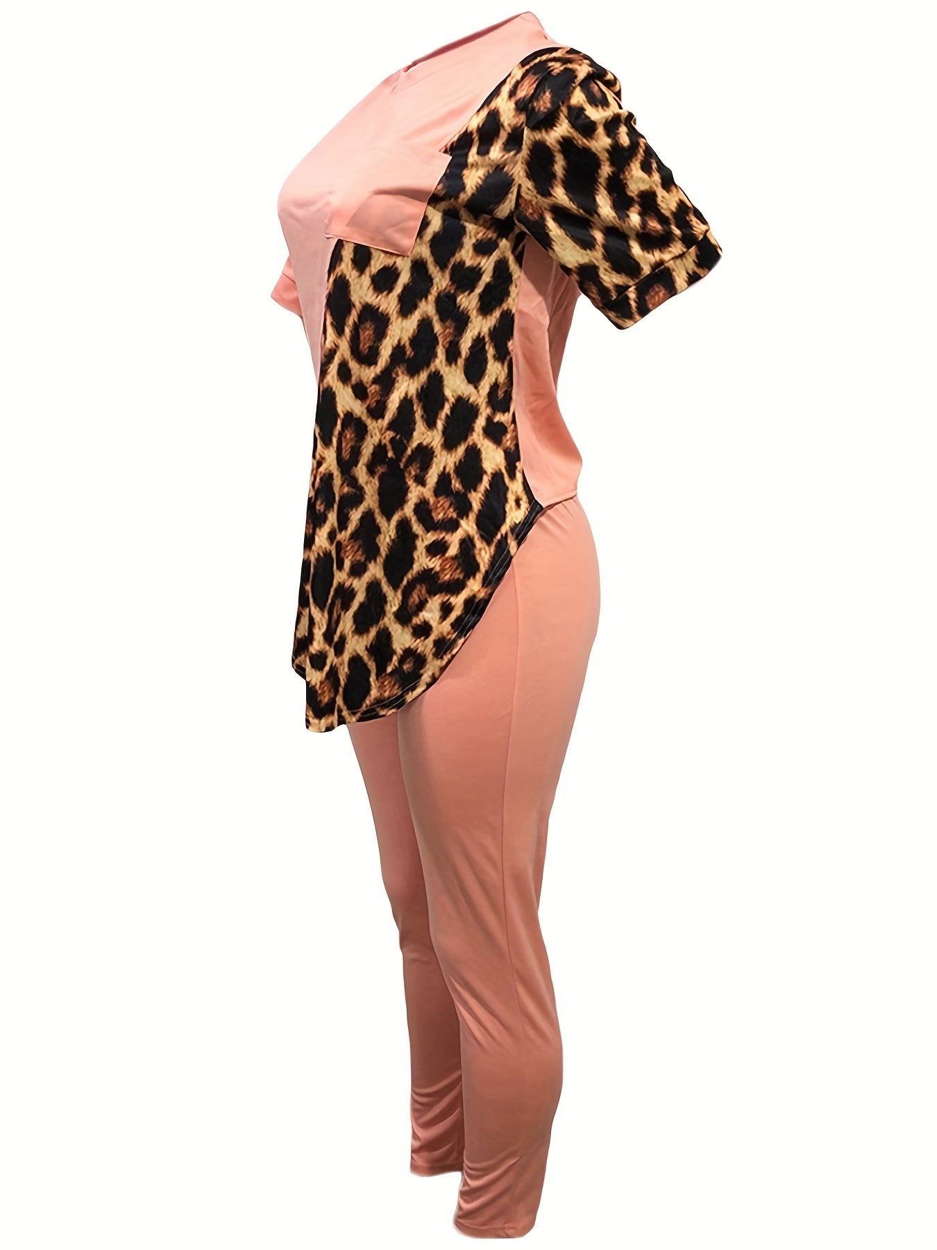 Leopard Print Two Piece Set: T-shirt & High Waist Pants