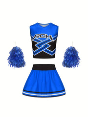 Girls Cheerleading Outfit with Poms for Sports Party Performance