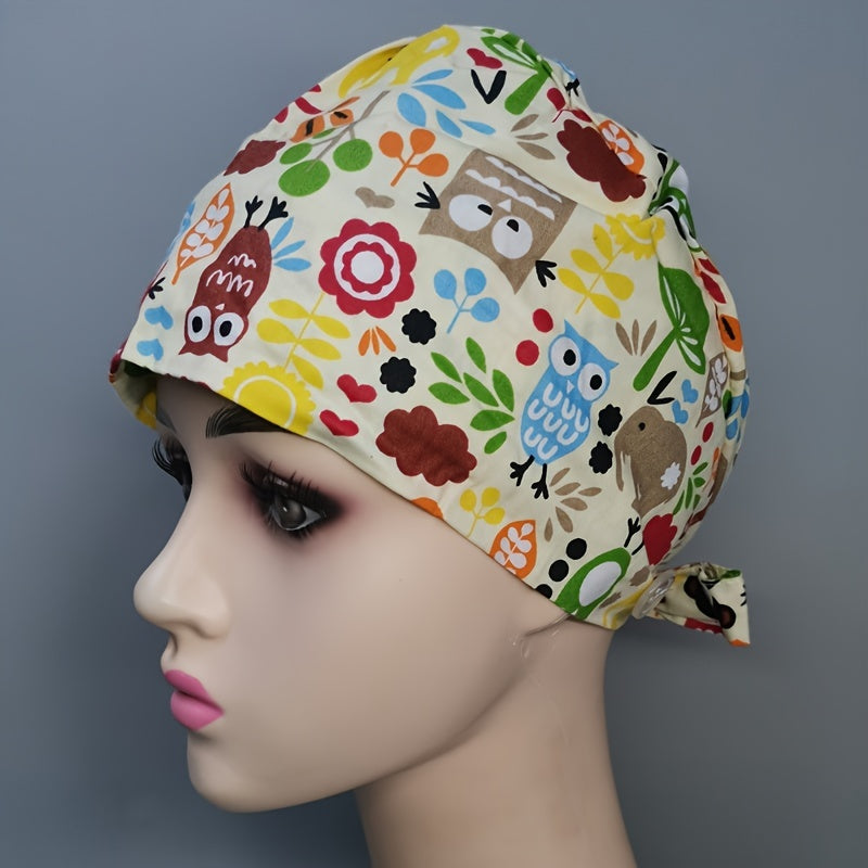 Cartoon Print Cotton Working Cap Adjustable Women Man Unisex Working Hats