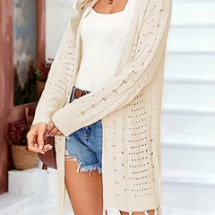 Women's Hollow Out Long Sleeve Tassel Trim Cardigan