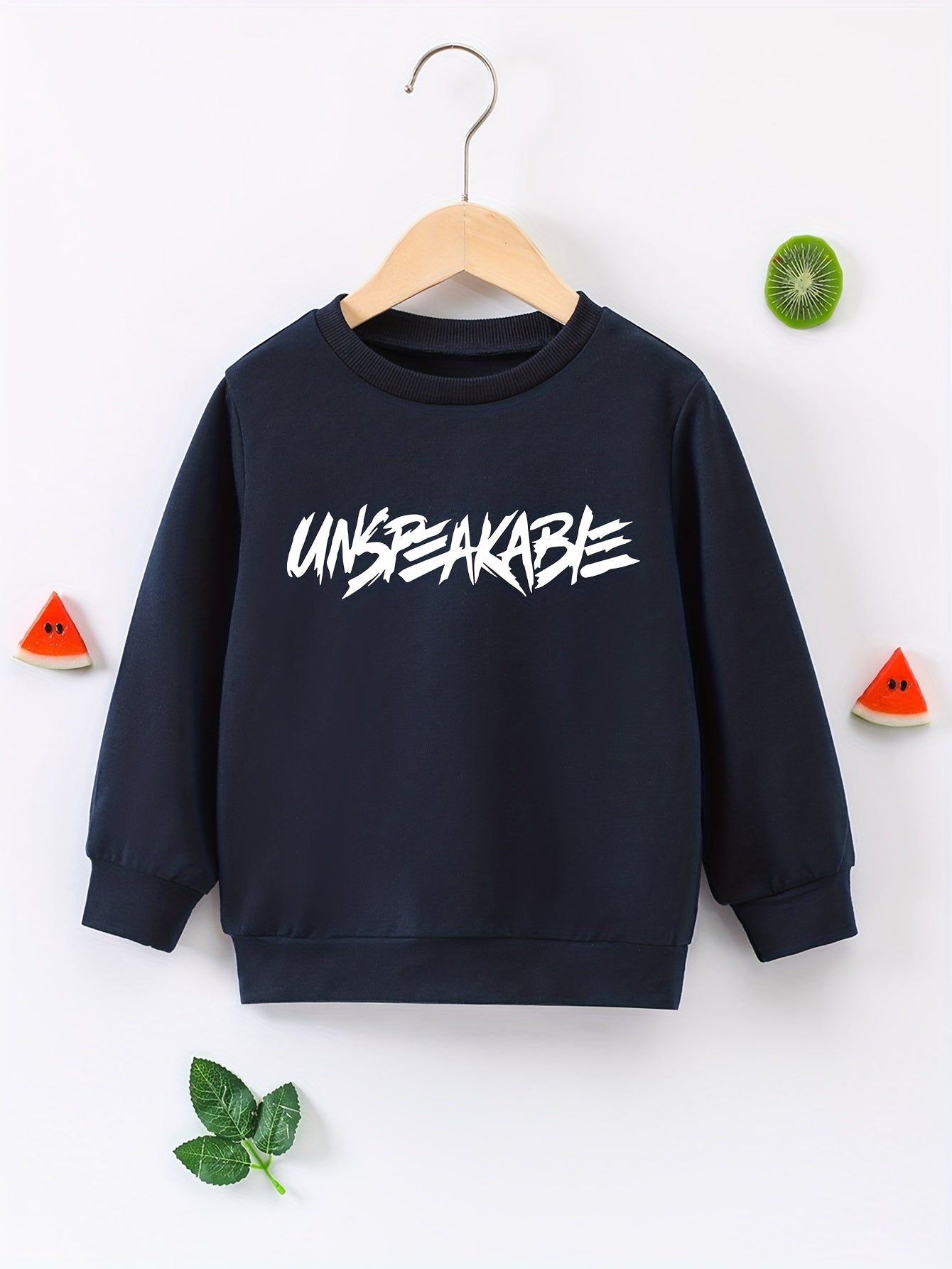 UNSPEAKABLE Letter Print Boys Casual Pullover Sweatshirt Long Sleeve Crew Neck