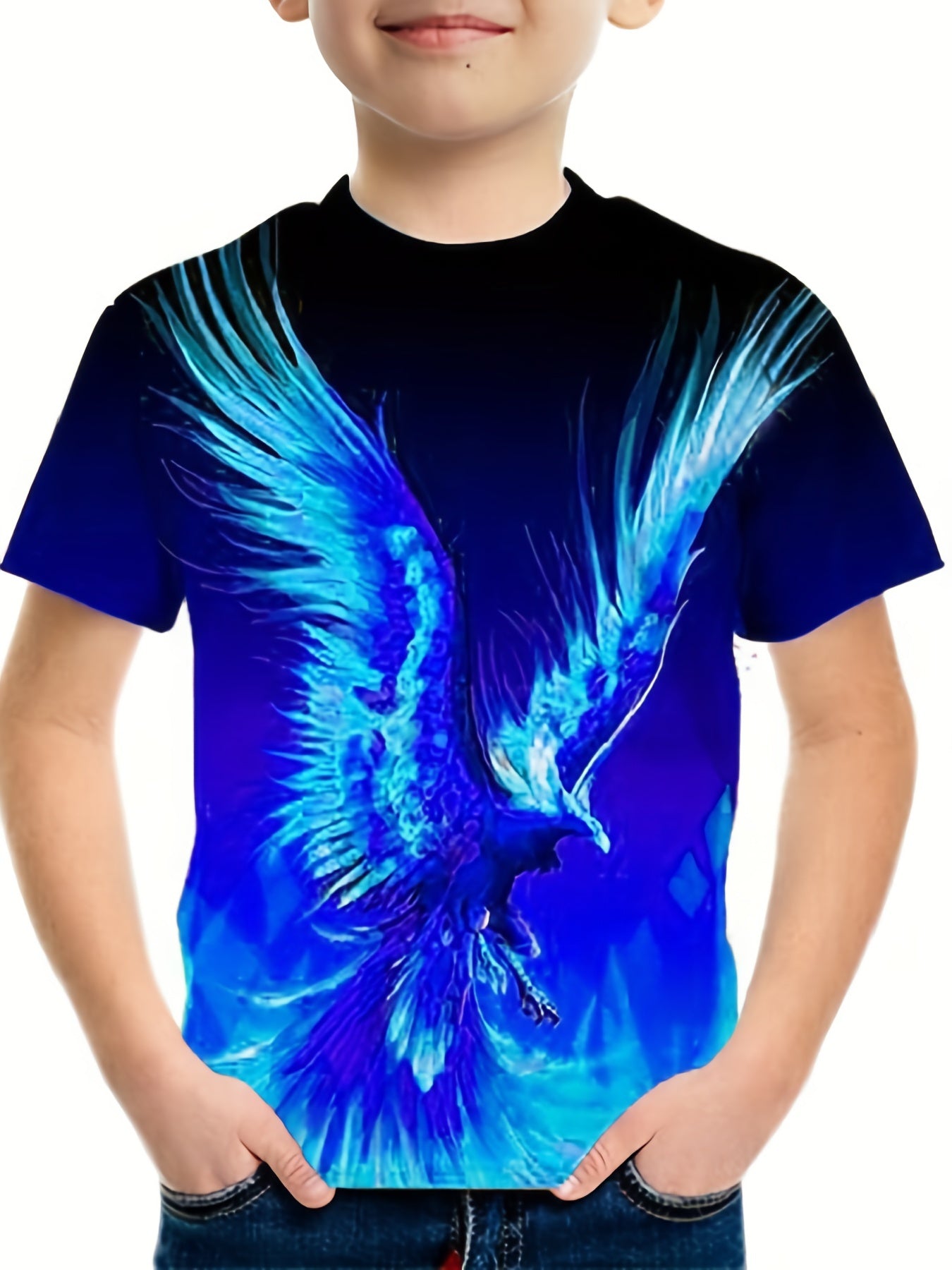 Eagle Graphic T-Shirt for Boys 3D Digital Print Casual and Stretchy Tee