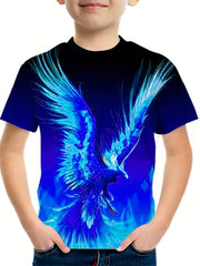 Eagle Graphic T-Shirt for Boys 3D Digital Print Casual and Stretchy Tee