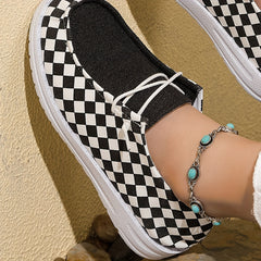 Plaid Walking Shoes Lightweight Low Top Travel Sport Flat Shoes Women