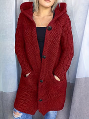 Hooded Cardigan Button Front Long Sleeve Sweater