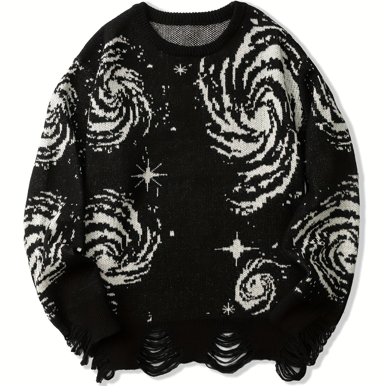 Galaxy Pattern Sweater Men's Casual Warm Crew Neck Pullover for Fall Winter