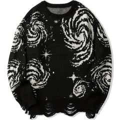 Galaxy Pattern Sweater Men's Casual Warm Crew Neck Pullover for Fall Winter