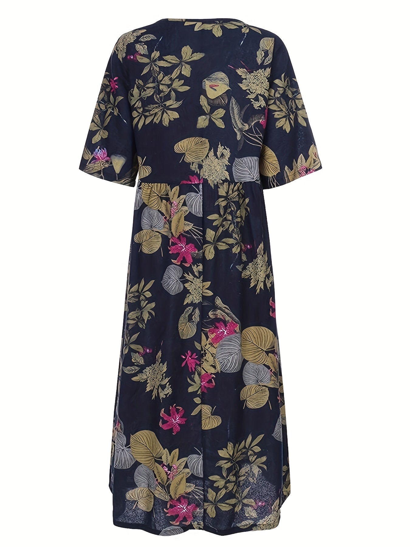 Women's Plus Floral Print Half Sleeve Round Neck Maxi Dress
