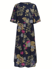 Women's Plus Floral Print Half Sleeve Round Neck Maxi Dress