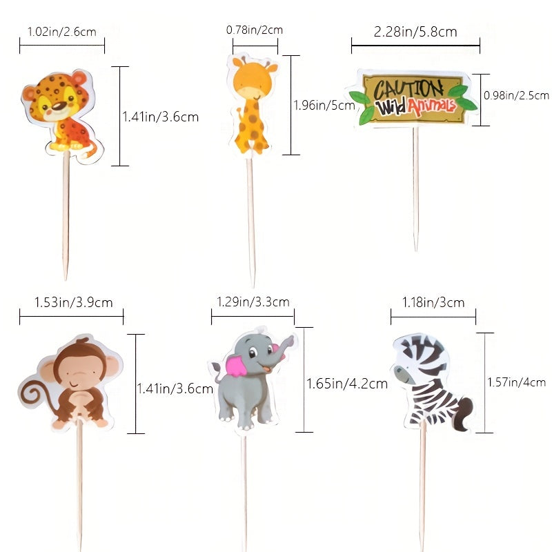 24pcs Wild Animal Cupcake Toppers for Party Decorations