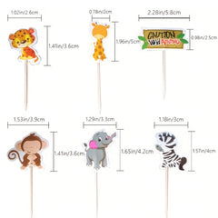 24pcs Wild Animal Cupcake Toppers for Party Decorations
