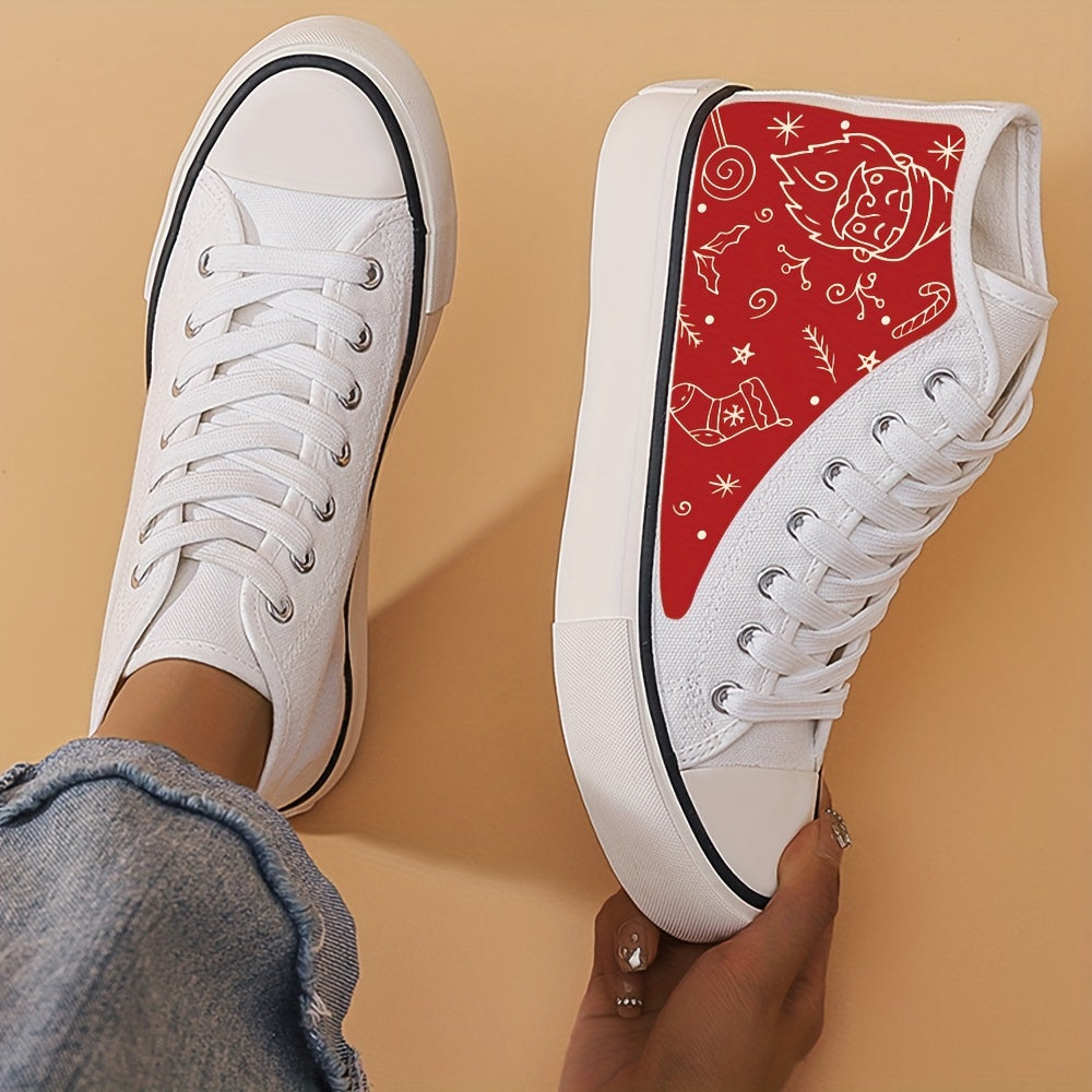 Christmas Graffiti Print High Top Canvas Sneakers