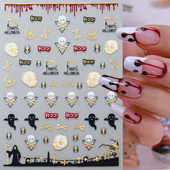 12pcs Halloween Nail Art Stickers 3D Laser Pumpkin Ghost Spider Skull Decals