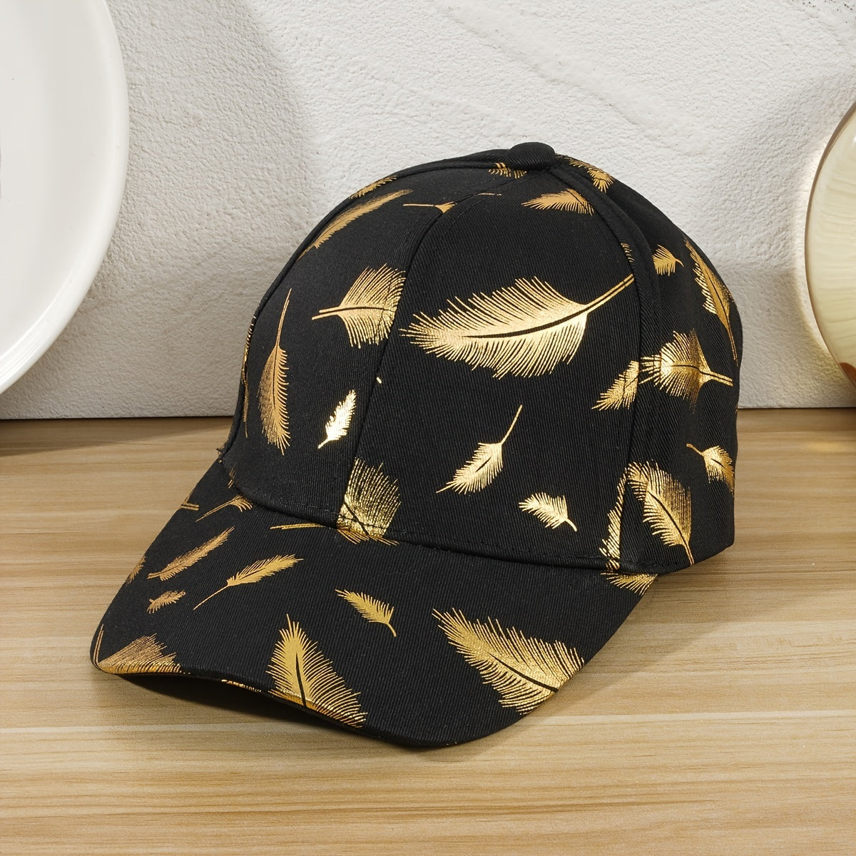 Casual Baseball Cap Bronzing Feather Pattern Outdoor Travel Visor Adjustable